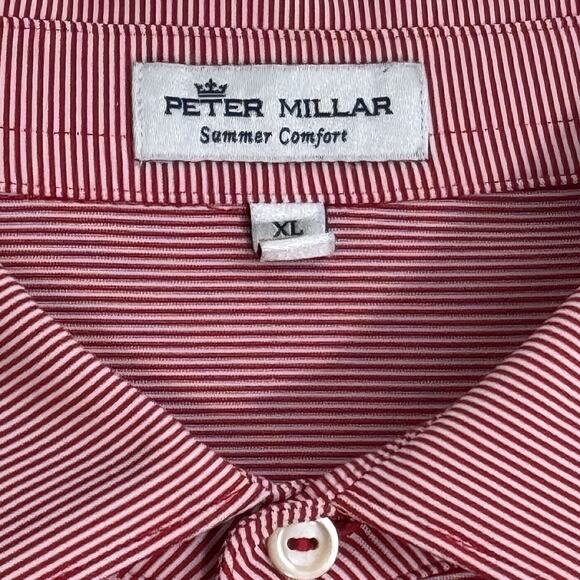 Peter Millar Summer Comfort Golf Polo Short Sleeve Collar Red Stripe Men XL Logo - Picture 3 of 12